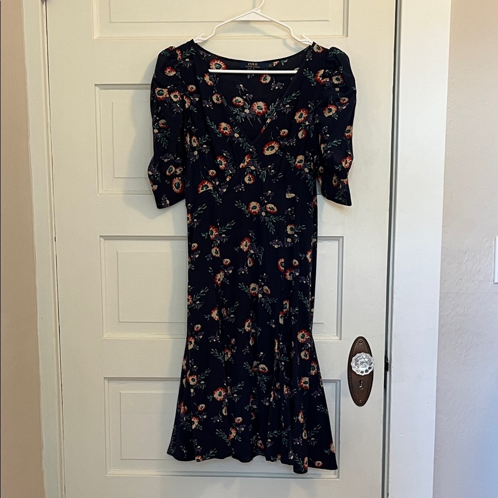 Ralph Lauren Navy Floral Midi Dress